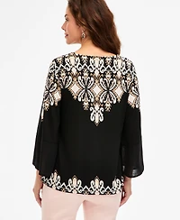 Jm Collection Women's Printed 3/4-Sleeve Chiffon-Cuff Top, Macy's Exclusive