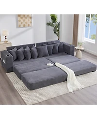 Streamdale Furniture Corduroy L-Shaped Sectional Sofa with Ottoman, Pillows & Cup Holders