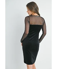 Hello Miz Maternity Sheer Long Sleeve Square Neck Veltvet Dress