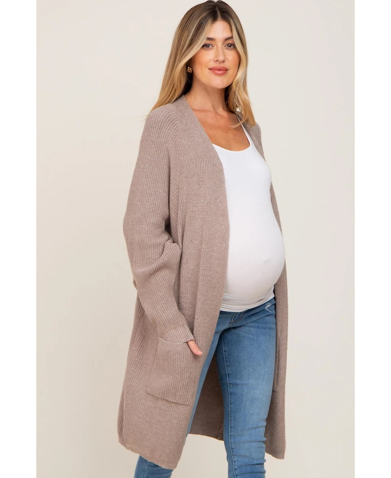 Pinkblush Maternity Taupe Pocketed Knit Cardigan