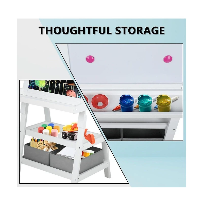 Kinder King Art Easel for Kids, 3 in 1 Toddler Easel w/Whiteboard, Chalkboard & Paper Roll