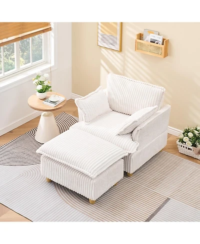 Streamdale Furniture Corduroy Sofa with Ottoman & Pillows - Living Room/Balcony/Study