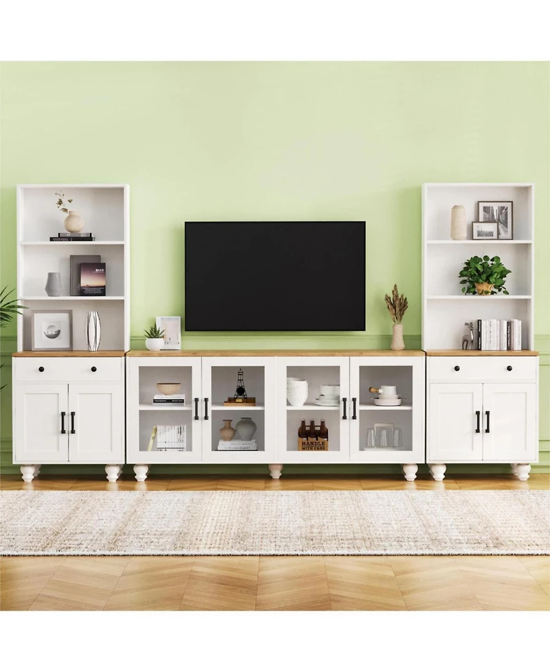 Streamdale Farmhouse Tv Stand with Gourd-Shaped Legs & Bookshelves, White