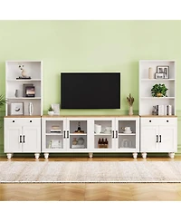 Streamdale Farmhouse Tv Stand with Gourd-Shaped Legs & Bookshelves, White
