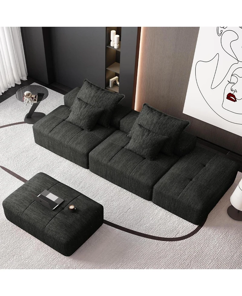 Streamdale Furniture Modern Chenille Sectional Sofa w/ 2 Ottomans & Pillows - Black