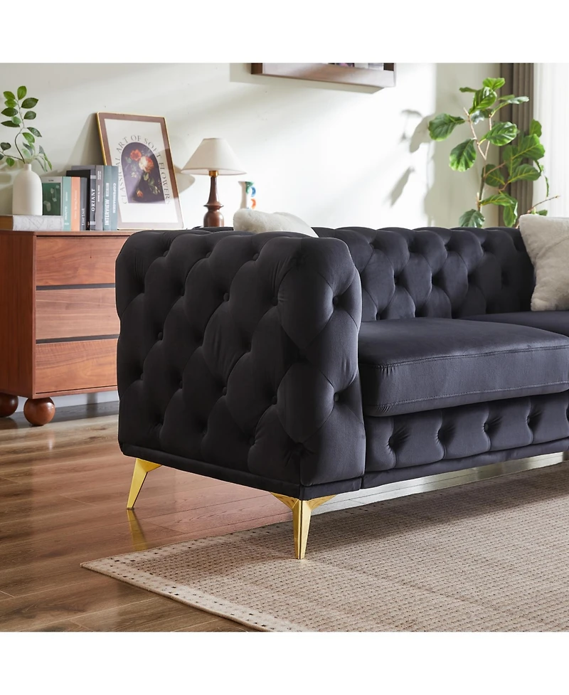 Streamdale Deluxe Velvet Chesterfield Sofa with Tufted Buttons, 2 Pillows