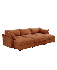 Streamdale Furniture 3-Seat Sofa w/ Ottomans & Storage - Chenille Orange