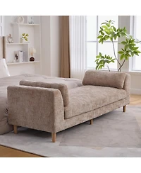 Streamdale Furniture Streamdale Upholstered End of Bed Bench with Armrests & Bolster Pillows - Wheat