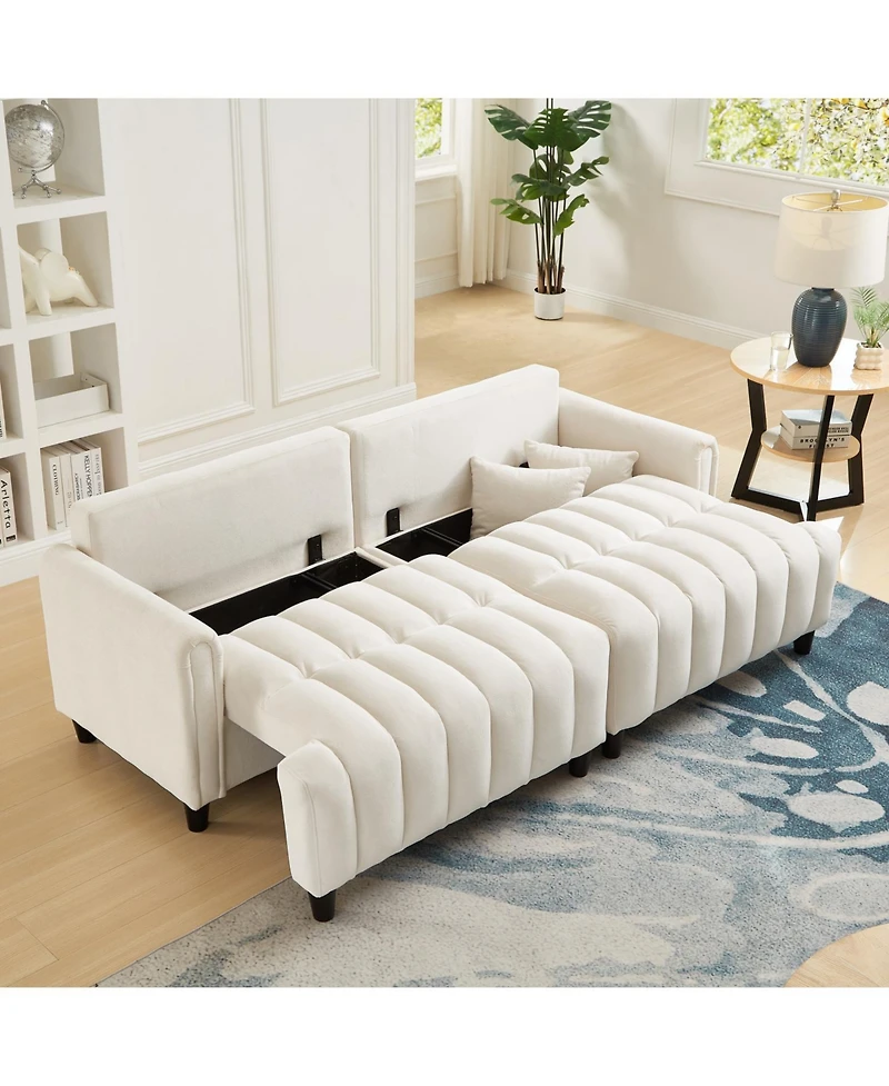 Streamdale Furniture 83" Futon Sofa Bed with Pillows, Convertible Sleeper, Beige