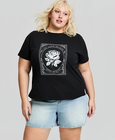 And Now This Trendy Plus Size Graphic Print Cotton T-Shirt, Macy's Exclusive