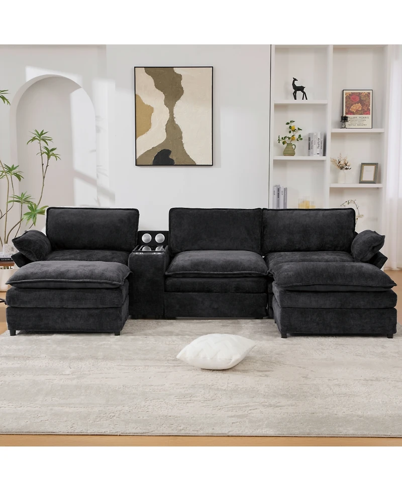 Streamdale Furniture Streamdale U-Shaped Sectional Sofa w/ Storage, Wireless Charging, Bluetooth & Footstools