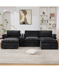 Streamdale Furniture Streamdale U-Shaped Sectional Sofa w/ Storage, Wireless Charging, Bluetooth & Footstools