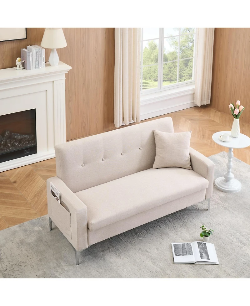 Streamdale Furniture 57" Beige Sofa with Storage - Living Room, Apartment, Home Office