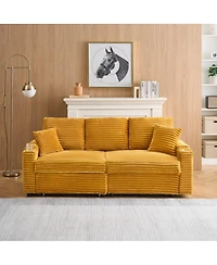 Maison Boucle 80" Pull-Out Corduroy Sleeper Sofa Bed with Cup Holders & Pillows for Living Room or Apartment