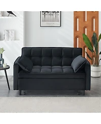 Maison Boucle 55 Inch Pull Out Sleeper Loveseat Sofa Bed, Convertible Velvet Couch with Pillows and Side Storage Pockets