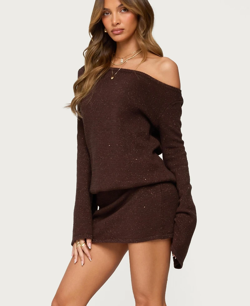 Edikted Women's Off Shoulder Sequin Knit Mini Dress