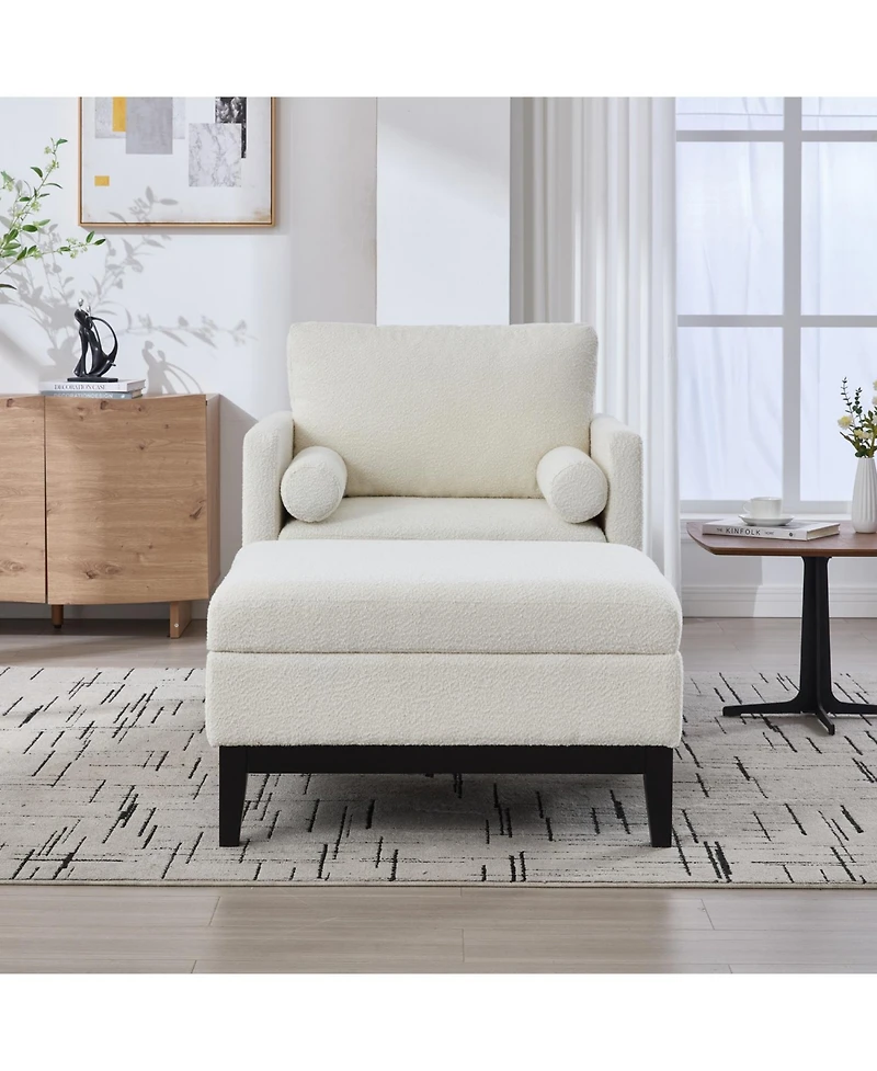 Streamdale Furniture 35.4" Farmhouse Upholstered Accent Chair with Ottoman & Coffee Table