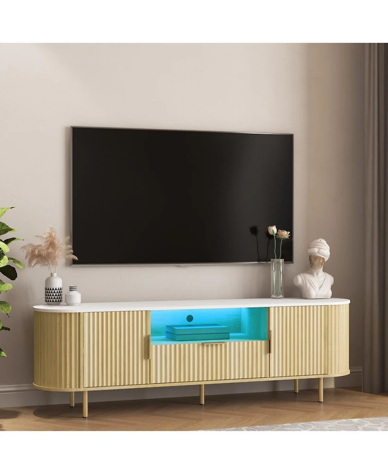 Streamdale Furniture Tv Cabinet with Led Lights & Storage for 55+ Inch TVs