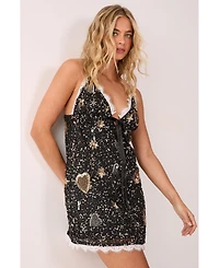 Nasty Gal Women's Tattoo Heart Lace Trim Mini Dress