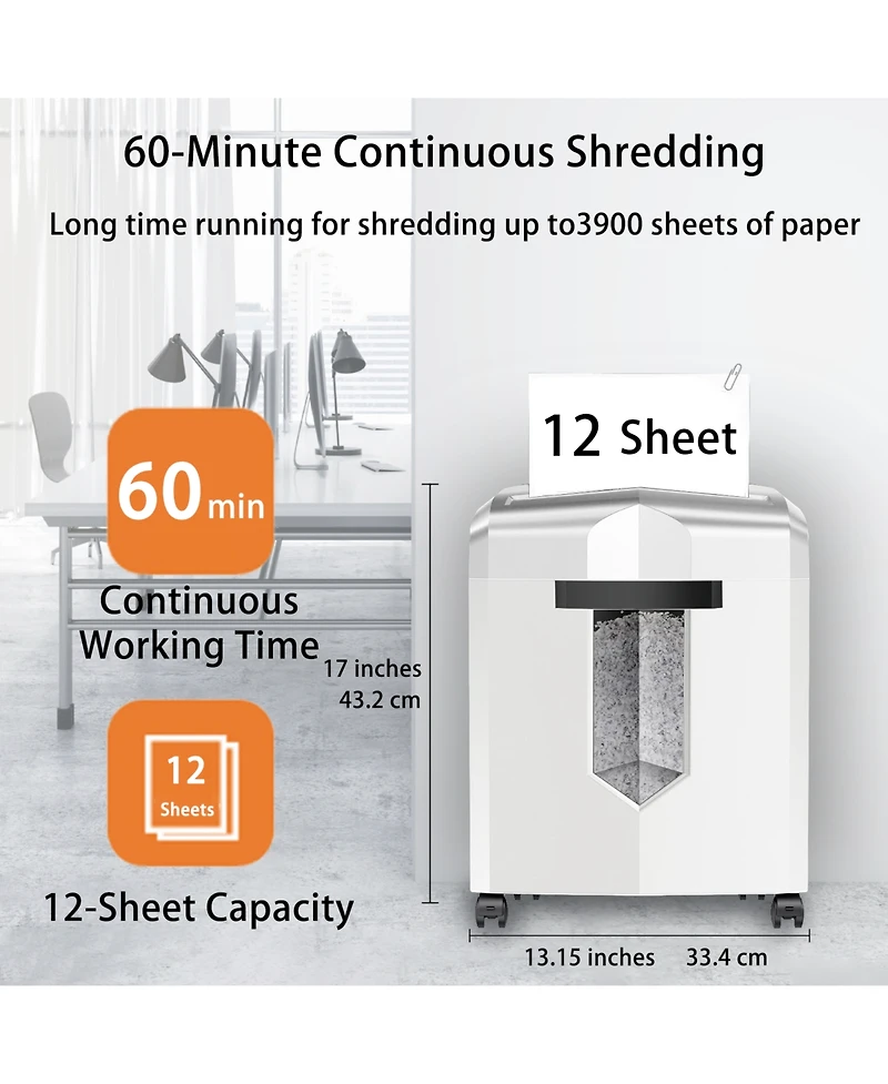 Bonsaii Micro Cut Shredder, Portable, 12-sheet, P-4 Security, 60-min run, Cd/Credit Card, Jam-Proof, 4.2 Gal Bin, White/Gray