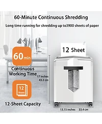 Bonsaii Micro Cut Shredder, Portable, 12-sheet, P-4 Security, 60-min run, Cd/Credit Card, Jam-Proof, 4.2 Gal Bin, White/Gray