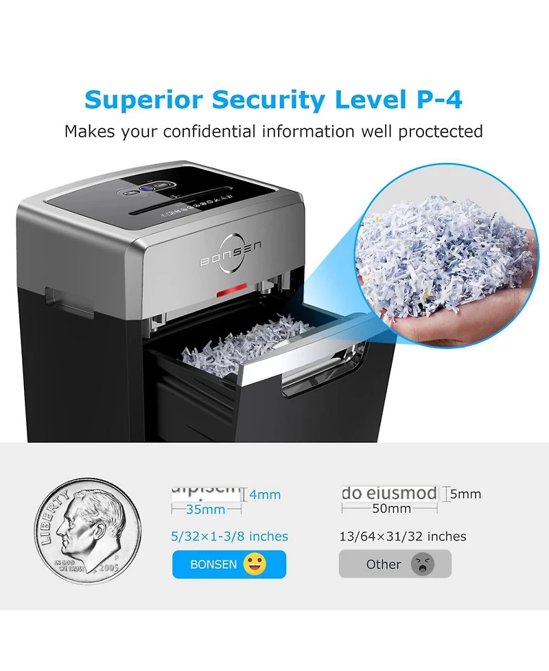 Bonsaii 24-Sheet Heavy-Duty Crosscut Shredder, 40-min run, 9Gal Bin, 55dB Quiet, P-4 Security, Commercial Office Use