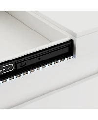 Streamdale Furniture Nightstand with Charging, Led, Sliding Top, Drawers - White