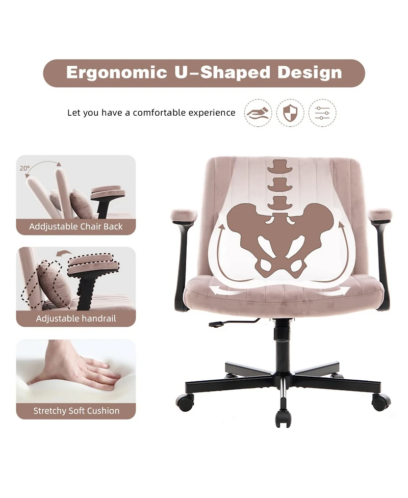 Streamdale Furniture Streamdale Pink Velvet Criss Cross Office Chair