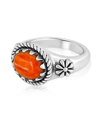 American West Jewelry Sterling Silver Orange Spiny Oyster East West Ring
