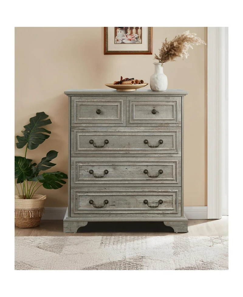 Streamdale Furniture Farmhouse 5-Drawer Dresser, Rustic White