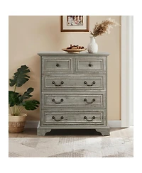 Streamdale Furniture Farmhouse 5-Drawer Dresser, Rustic White