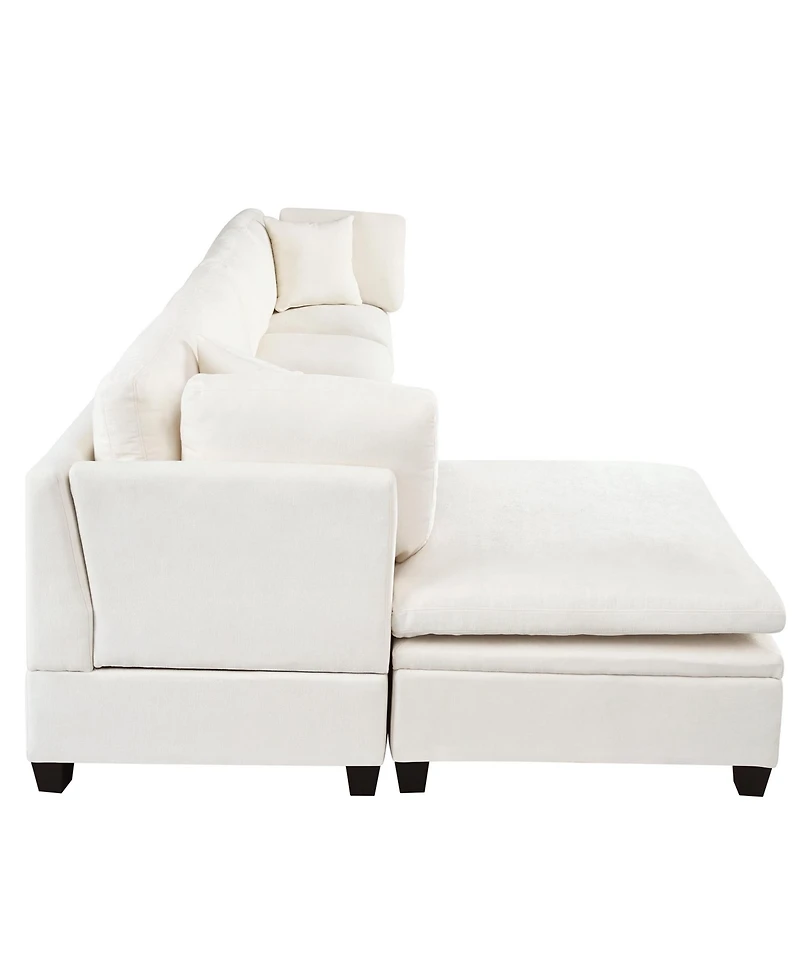 Streamdale Furniture Streamdale Modular Sofa with Ottoman & Cup Holders (5-Seater