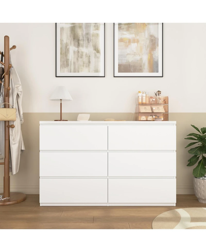 Streamdale Furniture 6 Drawer Storage Cabinet Wood Dresser Clothes Organizer White