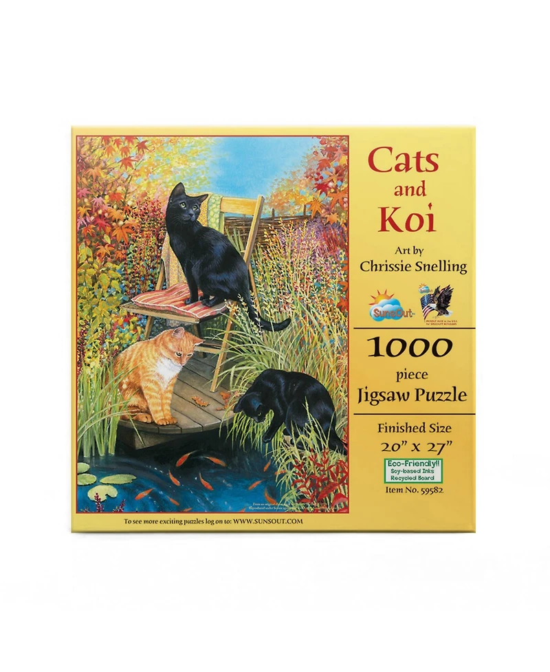 SunsOut Cats and Koi 1000 piece Jigsaw Puzzle for Adults