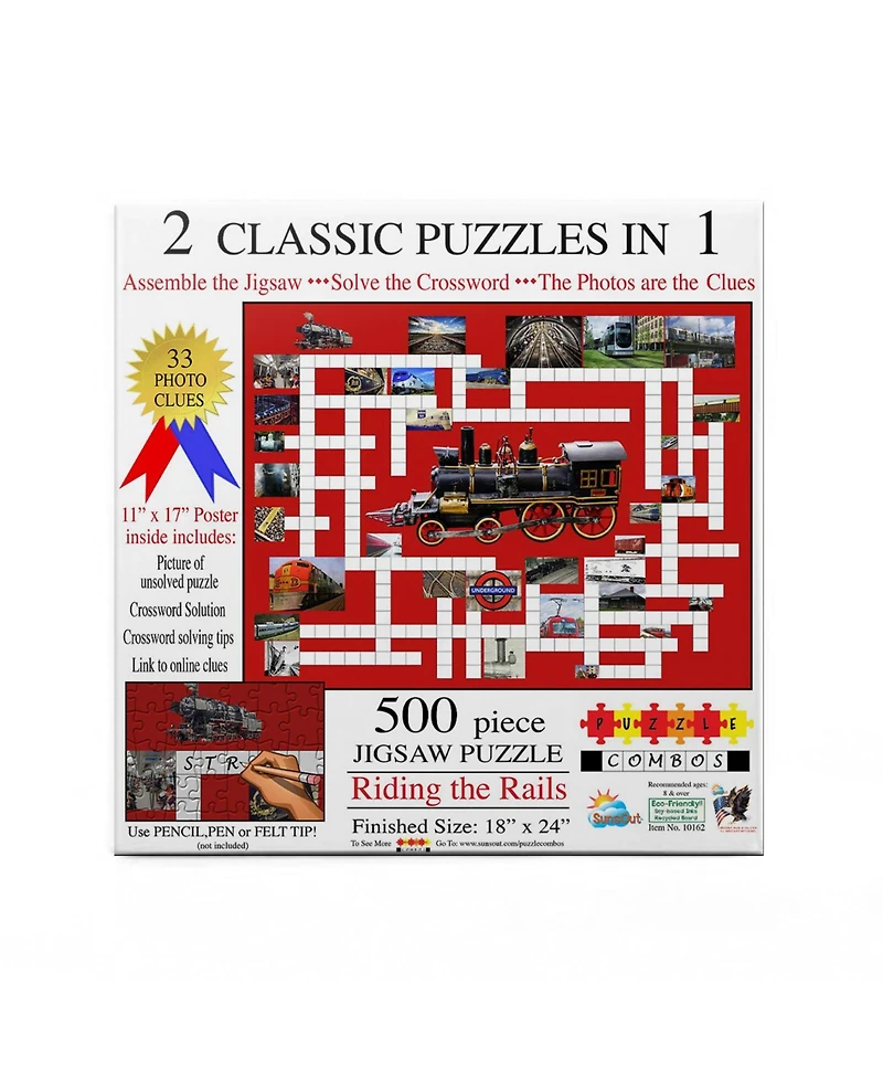 SunsOut Riding the Rails 500 piece Jigsaw Puzzle for Adults Puzzle Combo
