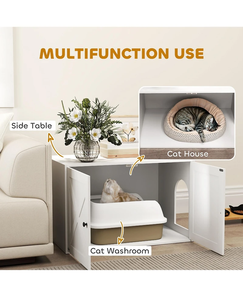 PawHut Cat Litter Box Enclosure, Hidden Litter Box Furniture,
