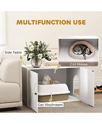 PawHut Cat Litter Box Enclosure, Hidden Litter Box Furniture,