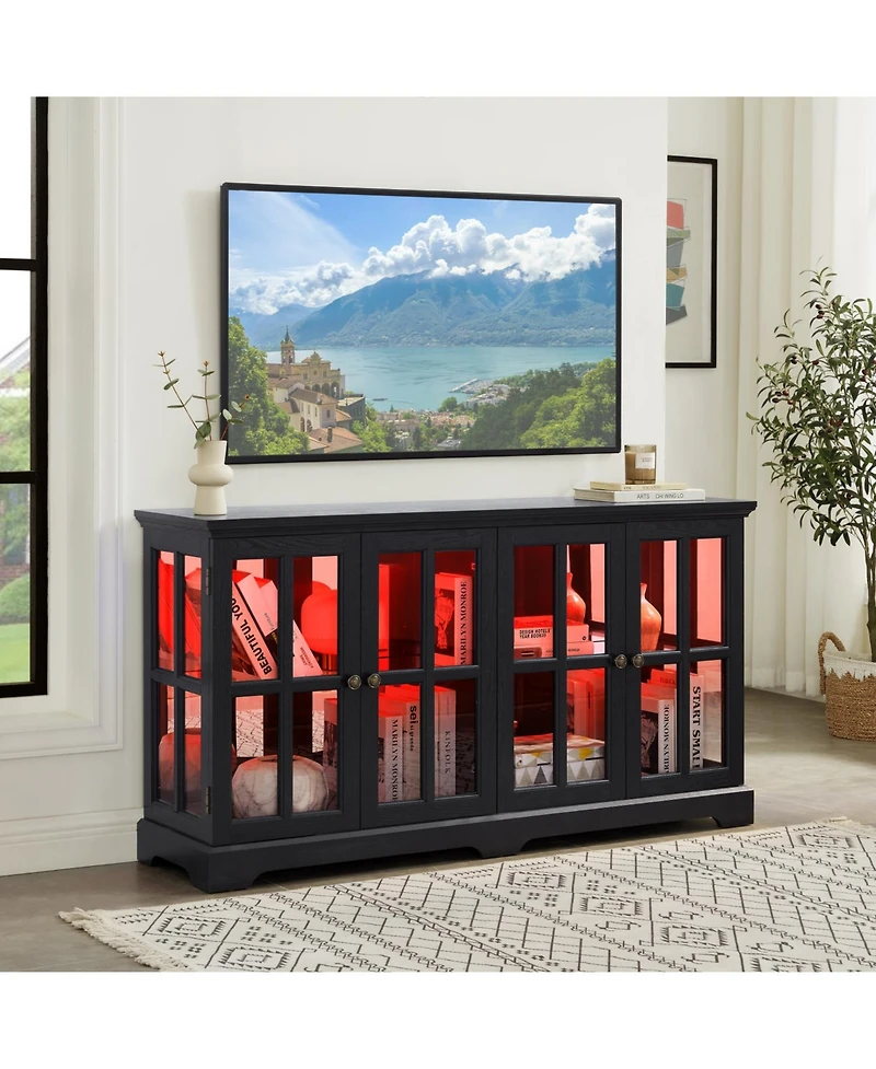 Streamdale Furniture Led Curio Cabinet with Glass Doors & Adjustable Shelves - Black