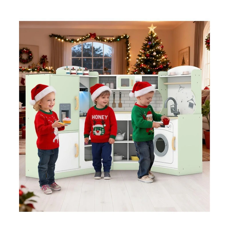 Hongge Corner Kids Play Kitchen with Washer and Ice Maker