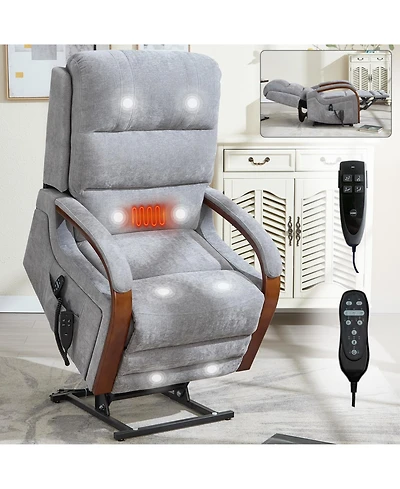 Streamdale Furniture Power Grey Chenille Lift Recliner w/ Heat & Massage