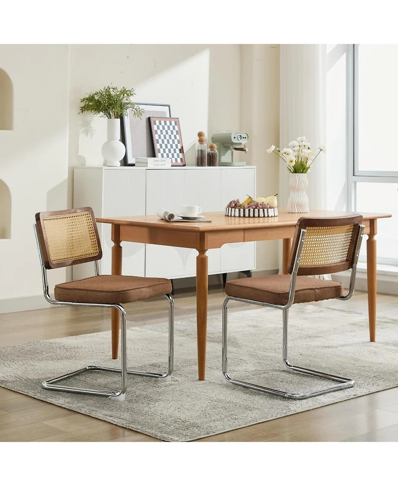 Streamdale Furniture Mid Century Modern Cane Back Dining Chairs - Set of 2, Coffee
