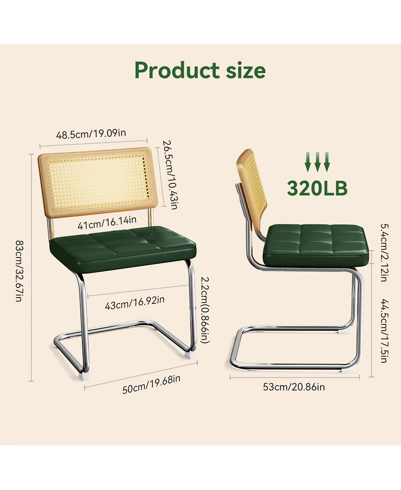 Streamdale Furniture Rattan Dining Chairs (Set of 2) Green Faux Leather