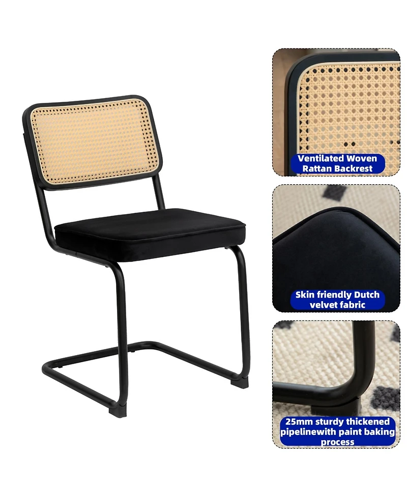 Streamdale Furniture + Set of 2 + Velvet Rattan + Chrome Legs + Dining Chairs