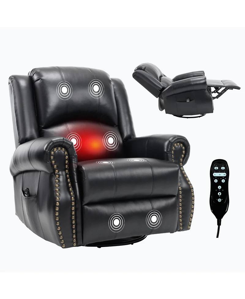 Streamdale Heat Massage Rocker Recliner Chair, Swivel Fabric