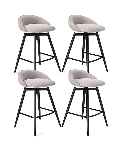 Gymax 25" Linen Upholstery Metal Frame Backrest, Footrest, 360° Swivel Seat, Comfortable Padding Set of 4 Bar Stools