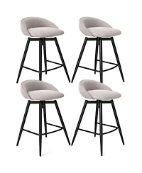 Gymax 25" Linen Upholstery Metal Frame Backrest, Footrest, 360° Swivel Seat, Comfortable Padding Set of 4 Bar Stools
