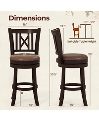 Gymax Set of 2 Bar Stools 26'' Swivel Bar Chairs w/ Footrest Hollowed Backrest