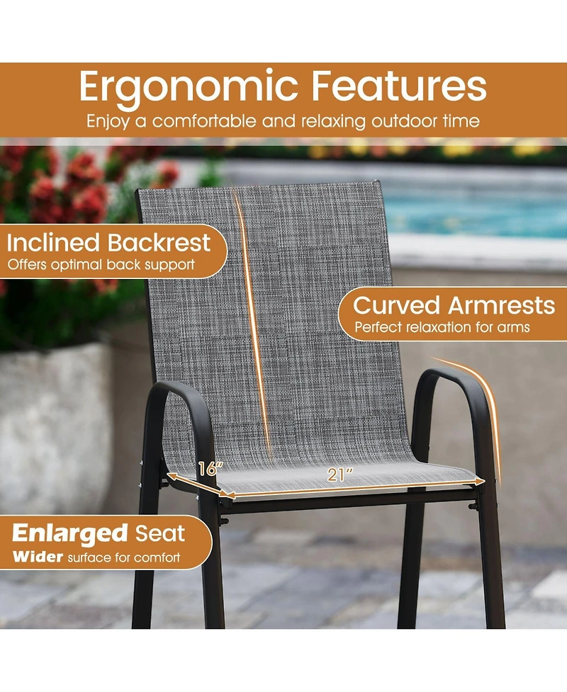 Gymax 4PCS Outdoor Bar Stools 29'' Fabric Height w/ Armrests & Footrest