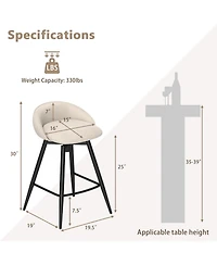 Gymax 25'' Upholstered Bar Stools Set of 2 w/ Footrest Backrest and Metal Frame
