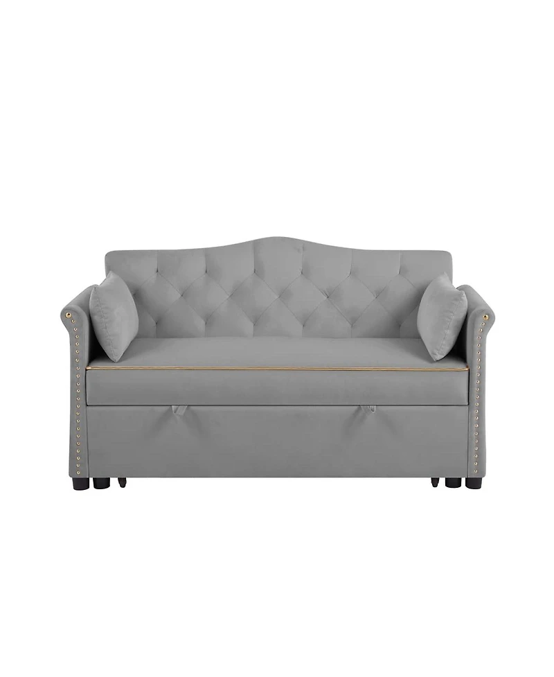 Maison Boucle Velvet Pull Out Sofa Bed with Nailhead Arms, Sleeper Tufted Back for Small Spaces, Guest Room, Living Room